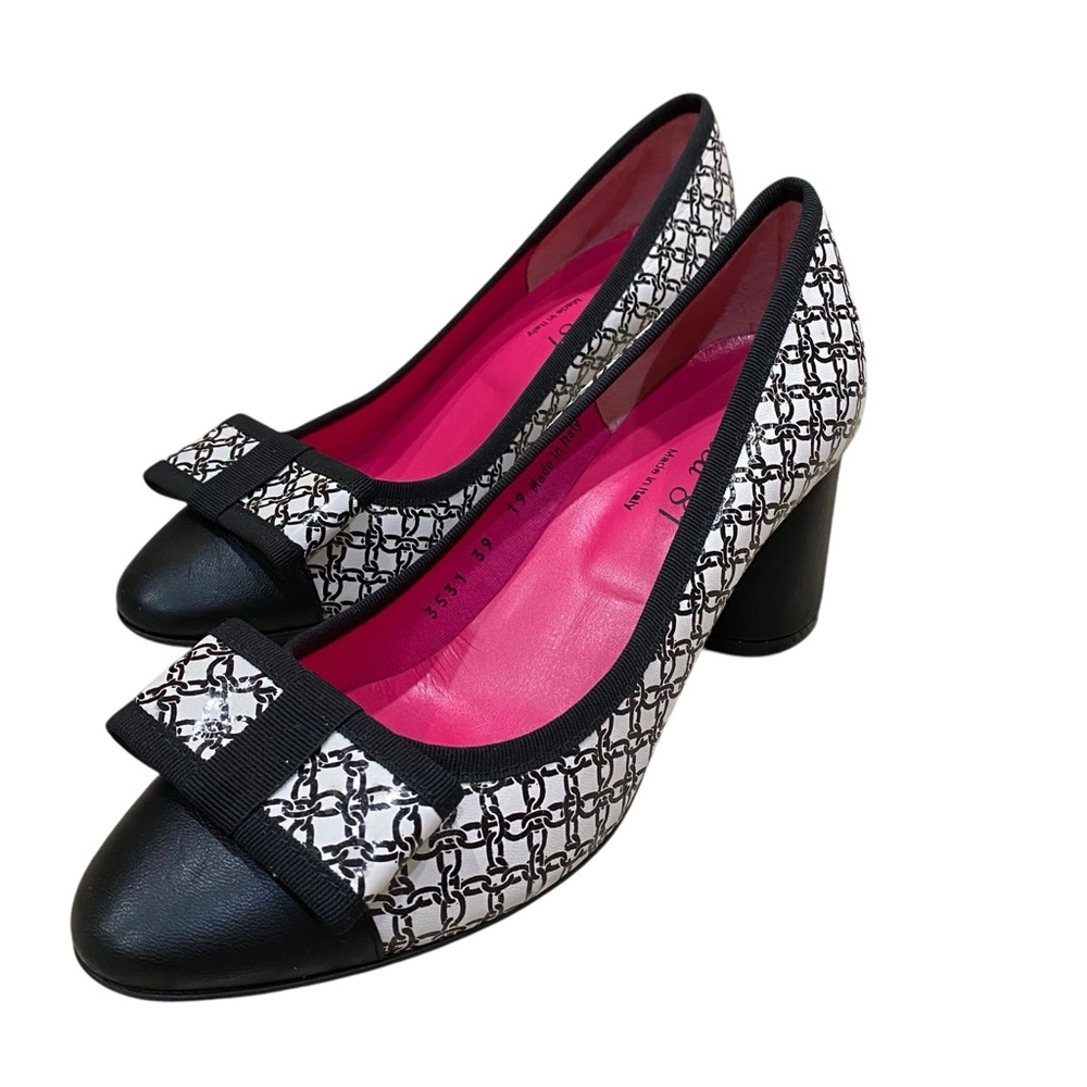 FERCA 81 MADE IN ITALY CHUNKY HEEL BLACK & WHITE CHAIN PATTERN PUMPS SIZE 39